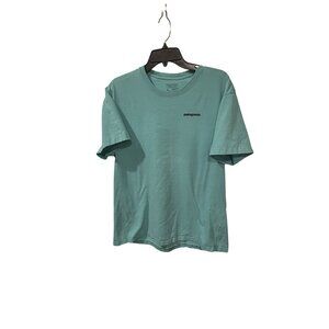 Patagonia Mens XL Aqua Blue Organic Cotton Logo T-Shirt With Back Graphic